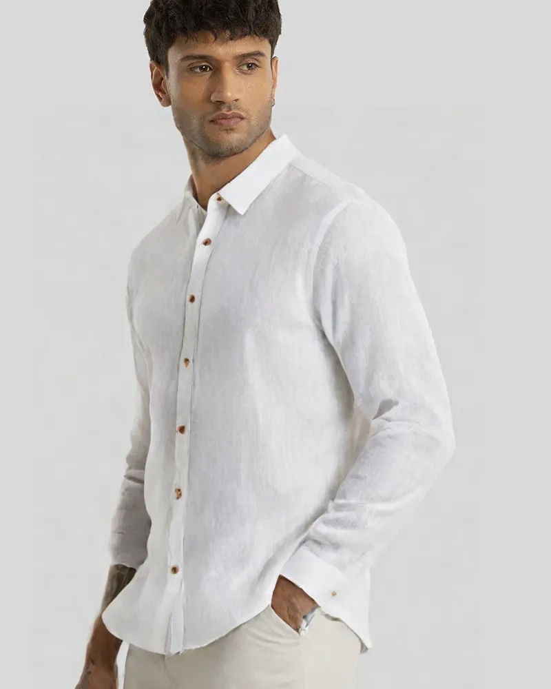 White Linen Solid Shirt