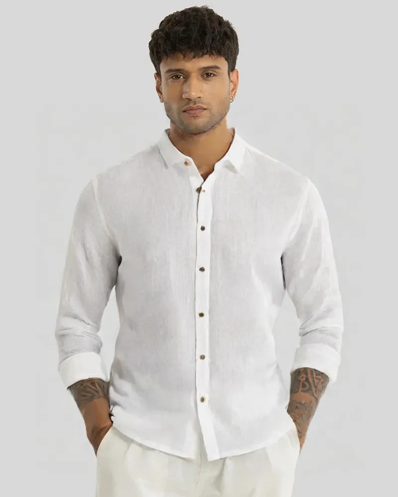 White Linen Solid Shirt