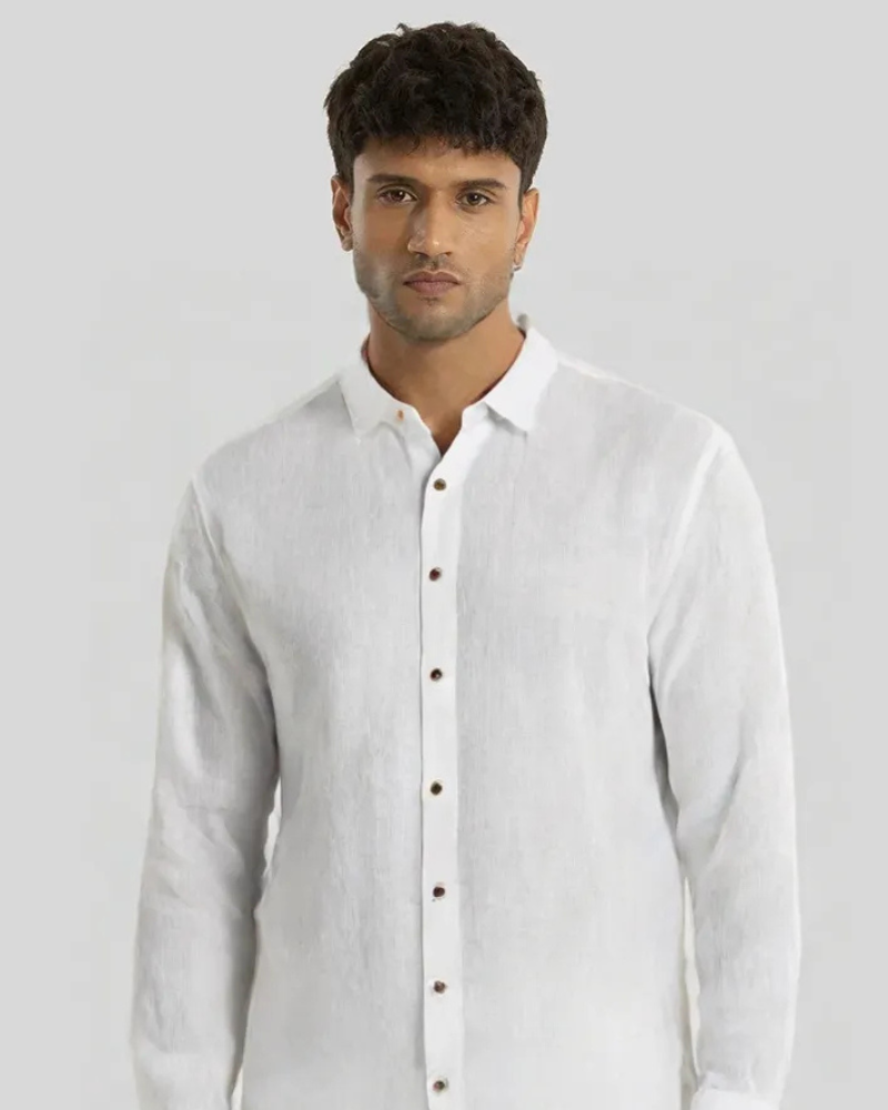 White Linen Solid Shirt