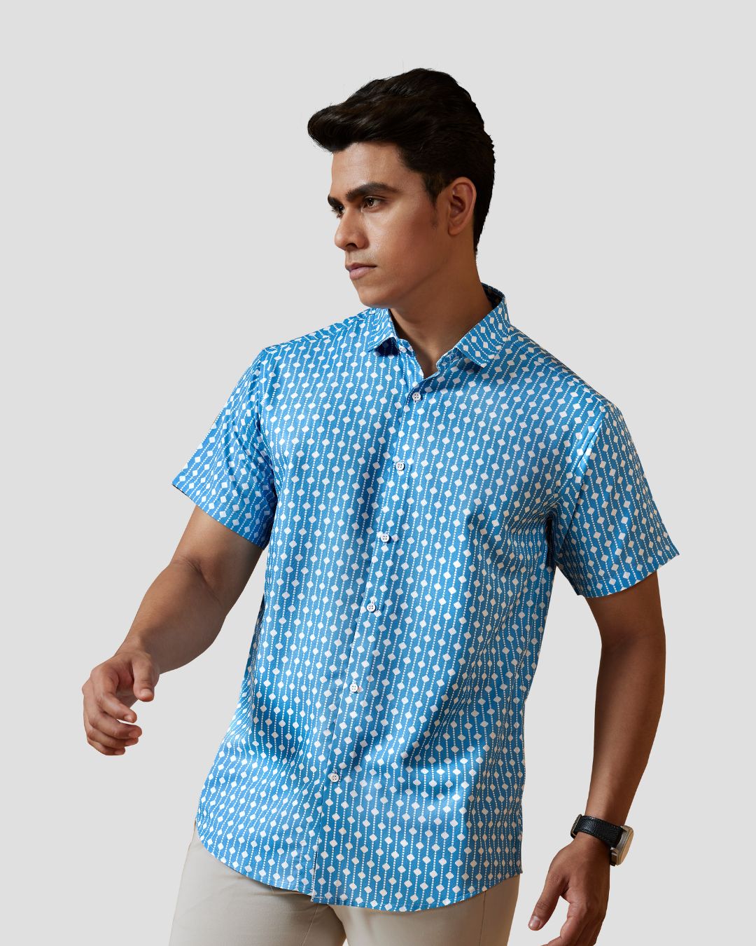 Geometric Print Blue Shirt