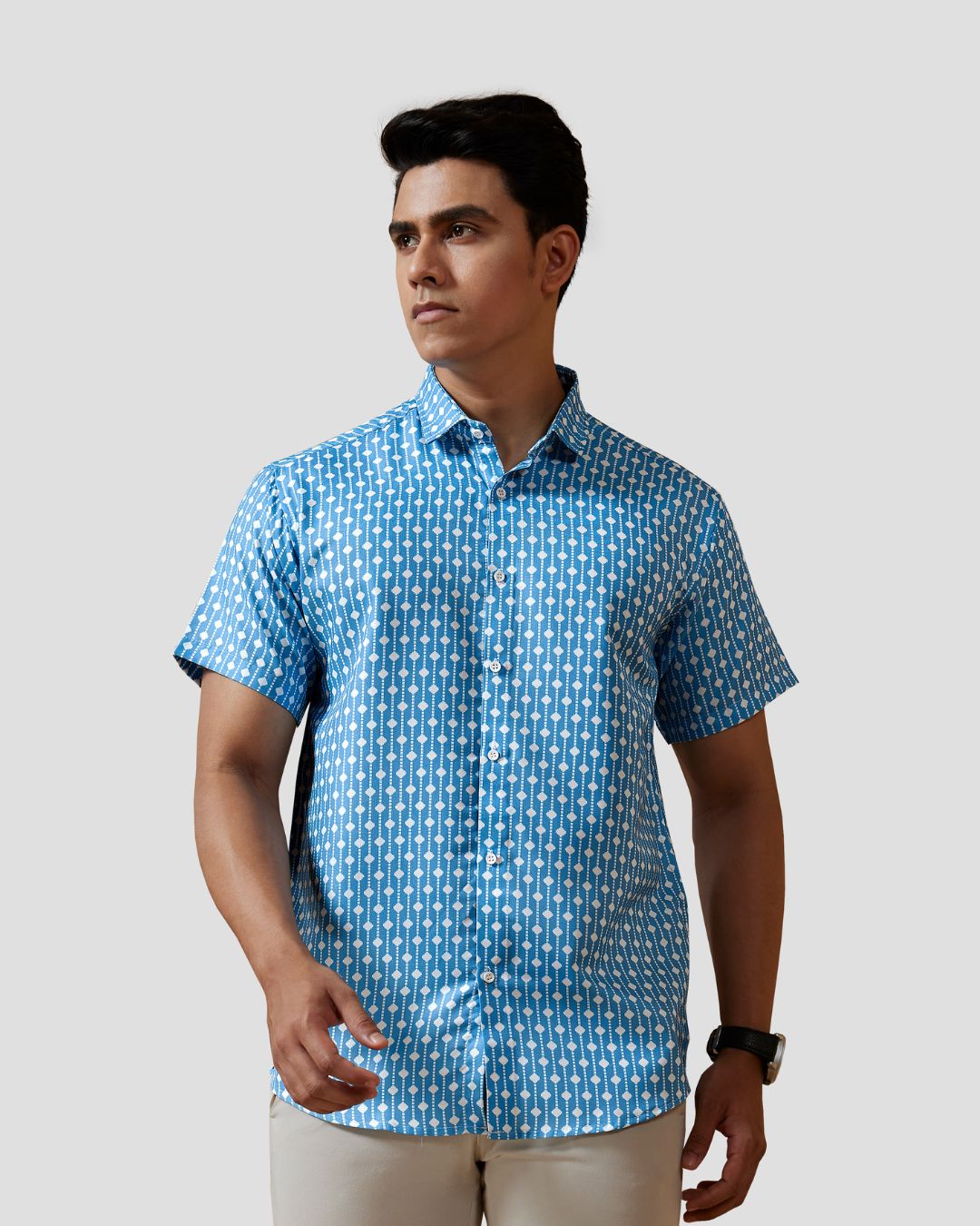 Geometric Print Blue Shirt