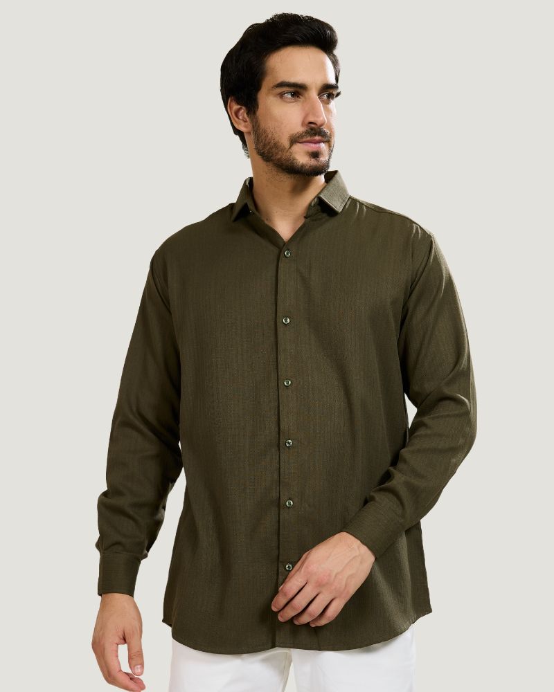 Olive Green Textured Shirt