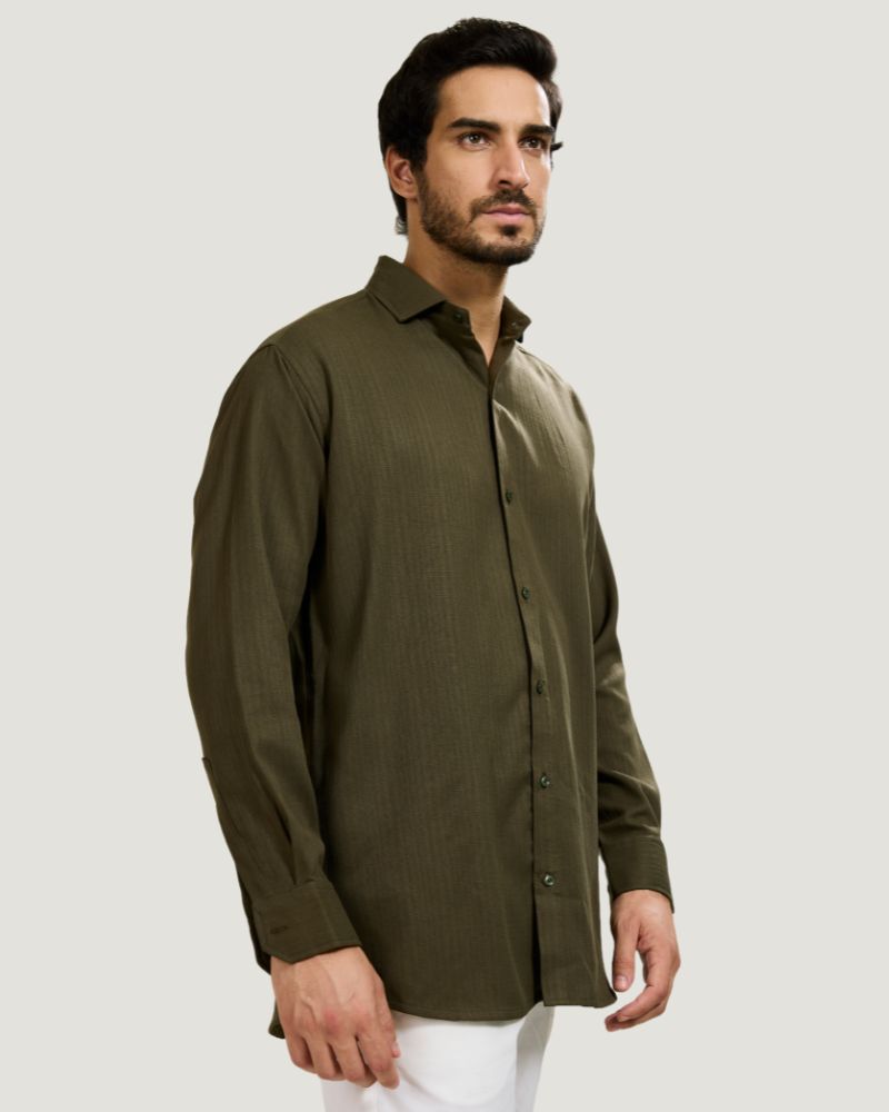 Olive Green Textured Shirt