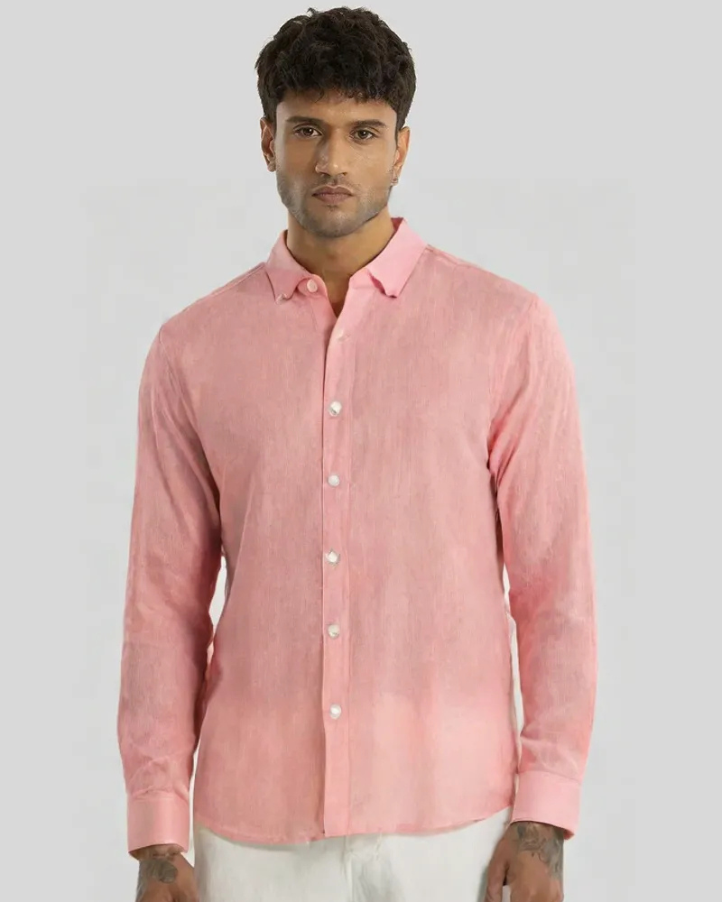 Peach Linen Solid Shirt