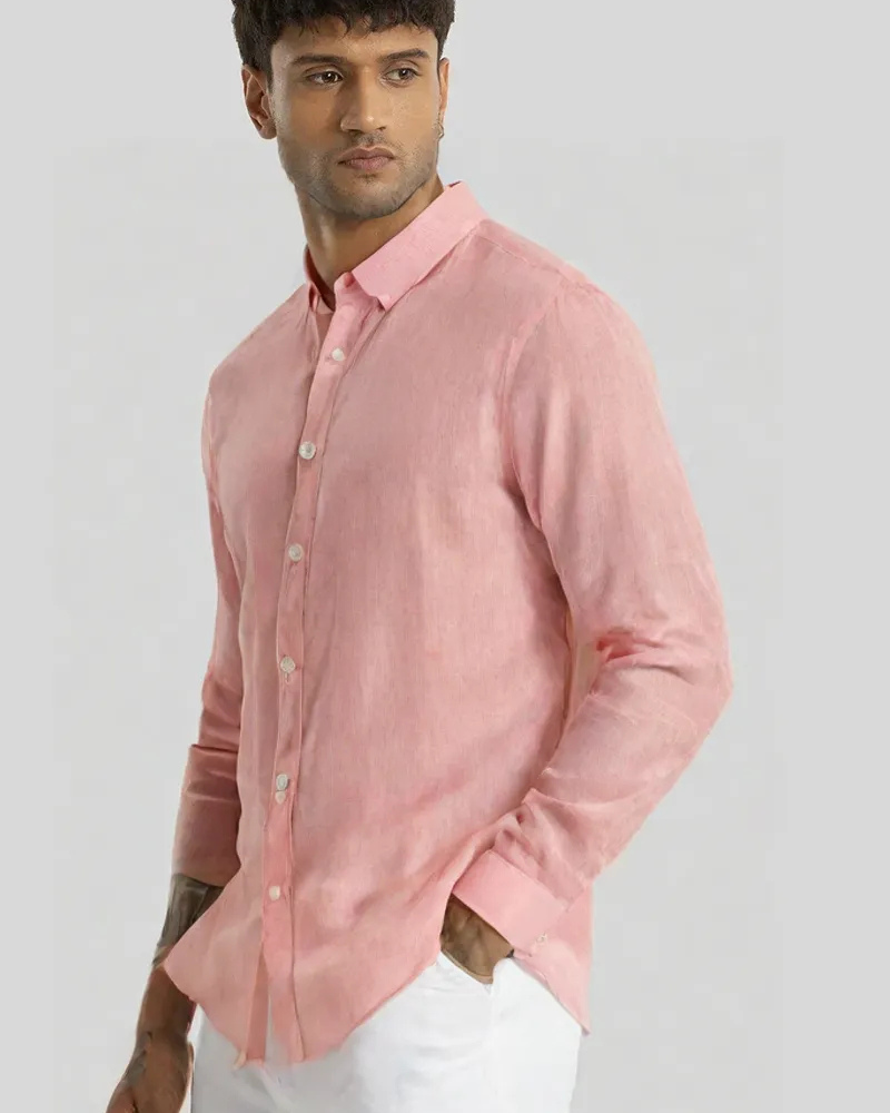 Peach Linen Solid Shirt