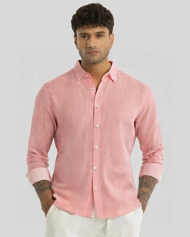 Peach Linen Solid Shirt