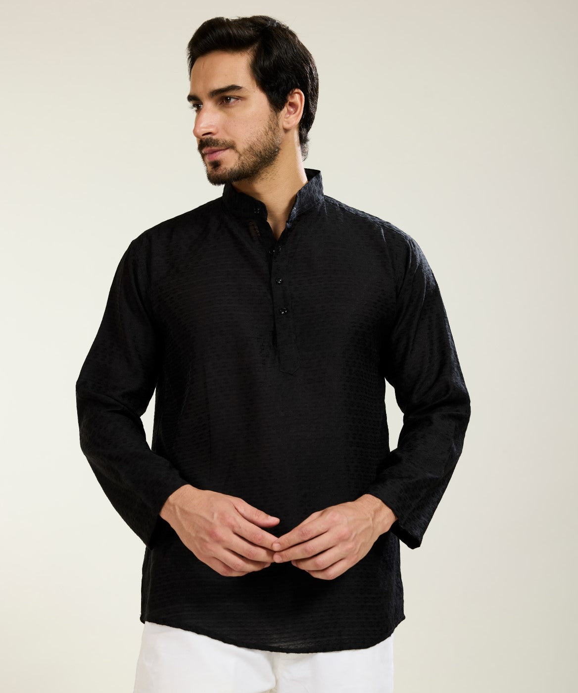 Black Textured Kurta