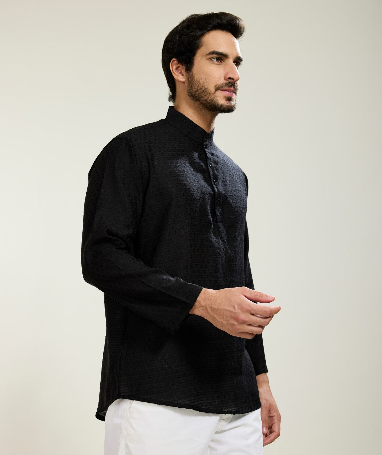 Black Textured Kurta
