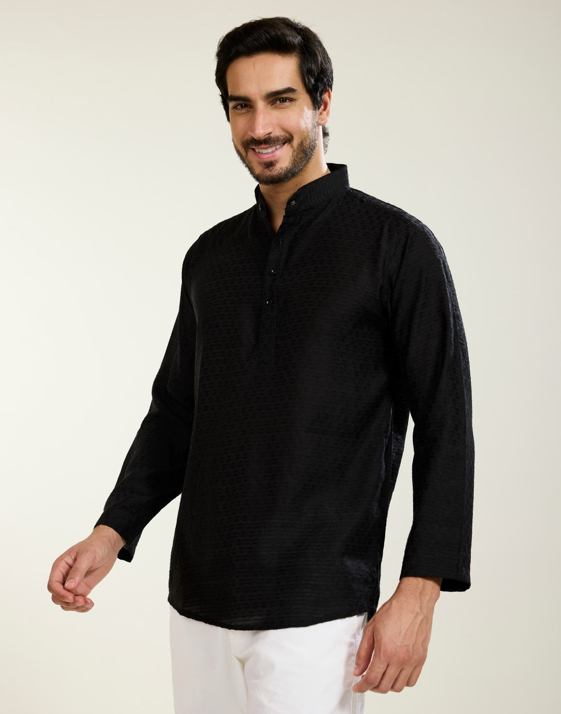 Black Textured Kurta