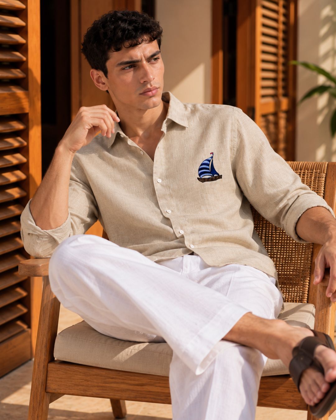 Beige Boat Linen Shirt