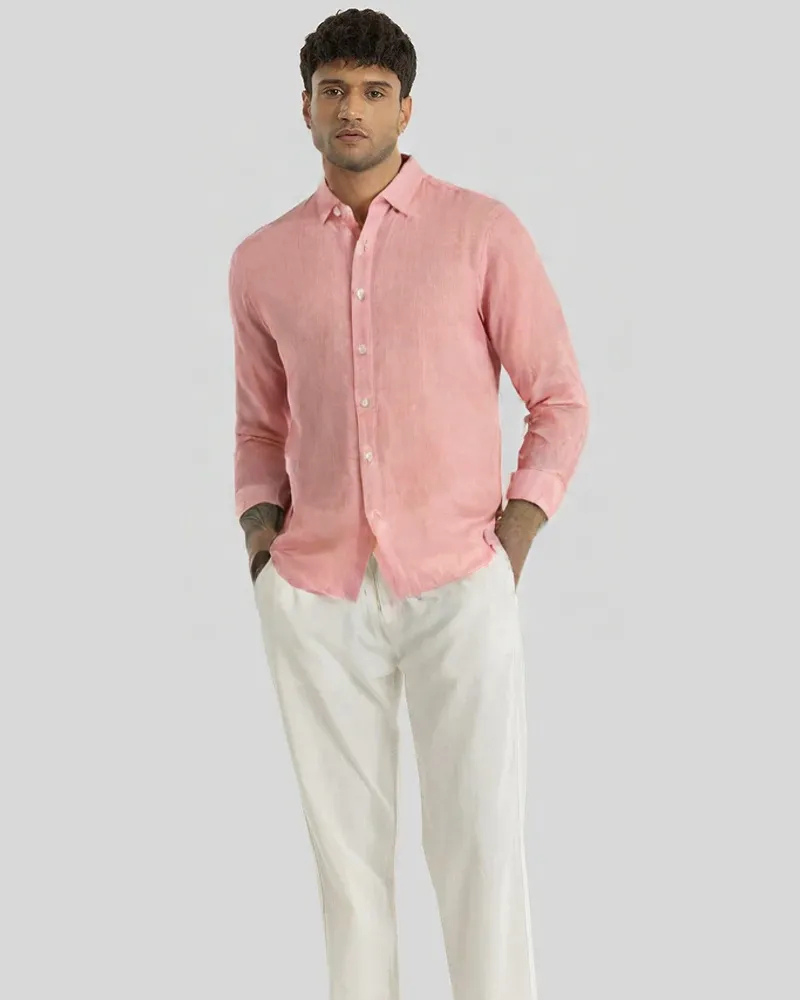 Peach Linen Solid Shirt