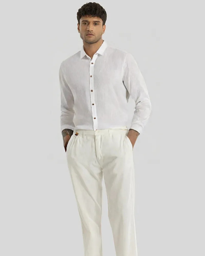 White Linen Solid Shirt