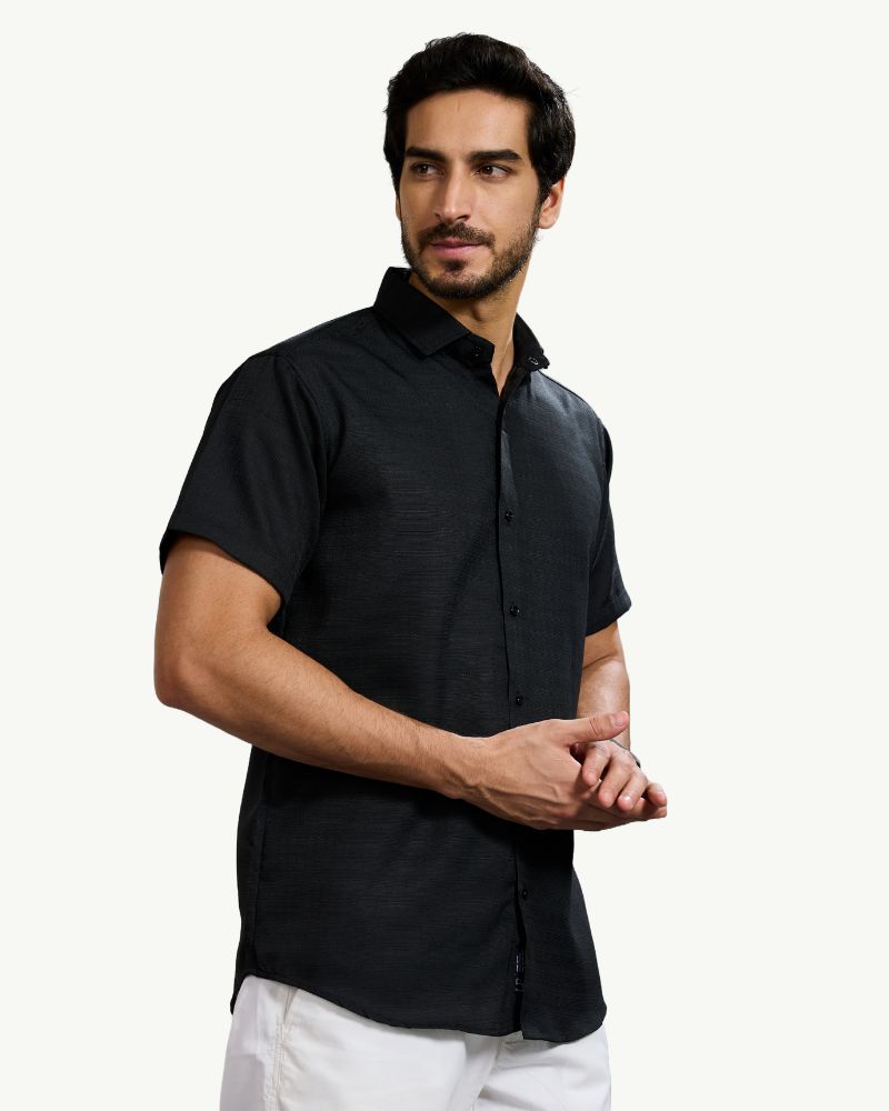 Textured Black Half Shirt