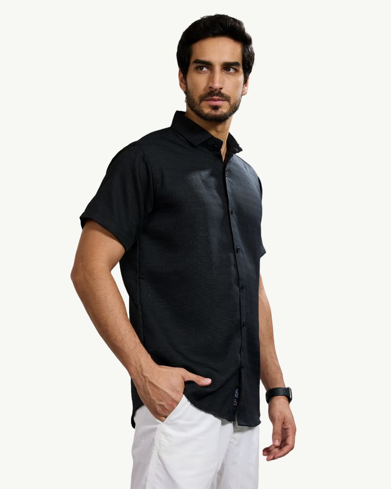 Textured Black Half Shirt