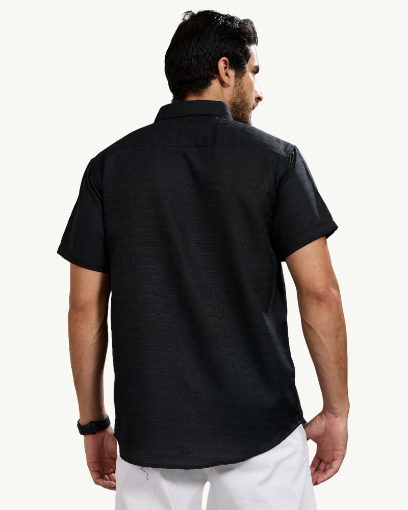 Textured Black Half Shirt