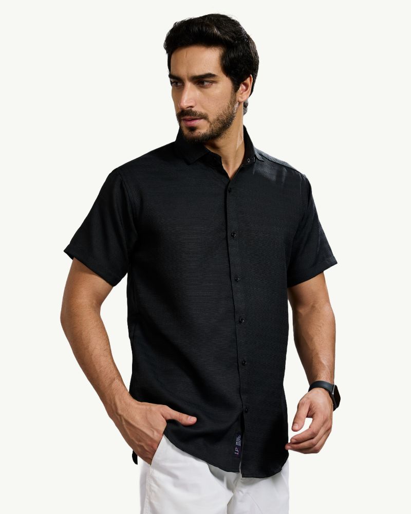 Textured Black Half Shirt