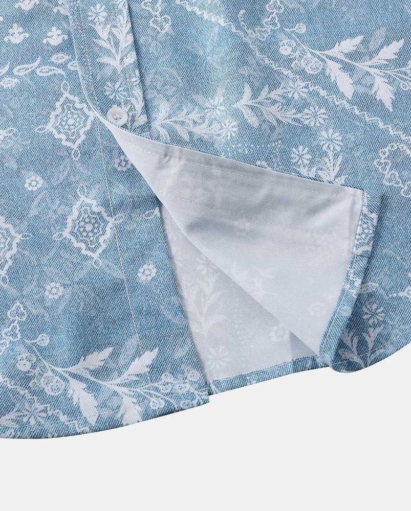 Hawaiian Motifs Blue Shirt