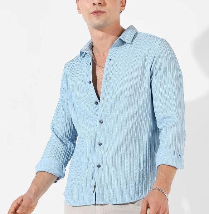 Straight Textured Blue Shirt