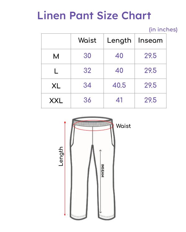 Size Chart for White Linen Pant
