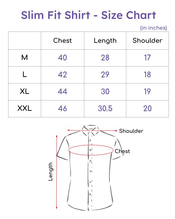 Size Chart for Pencil Stripes Casual Shirt