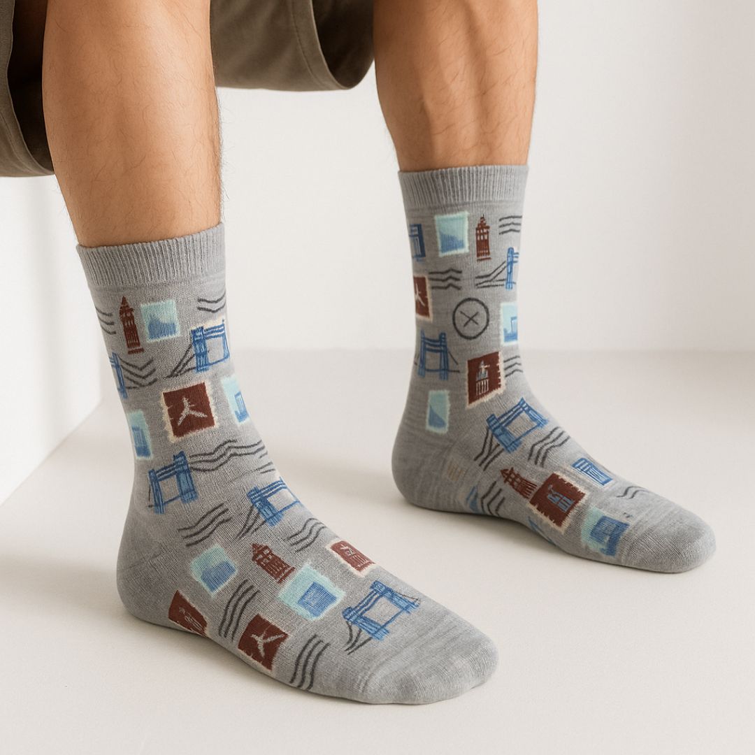Vintage Stamps Printed Socks