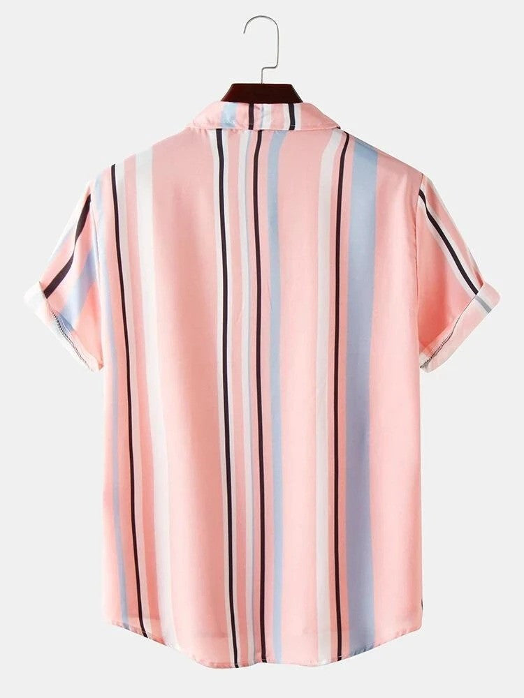 Stylish shirts for men, printed casual shirts, Multi-lining Pink Shirt