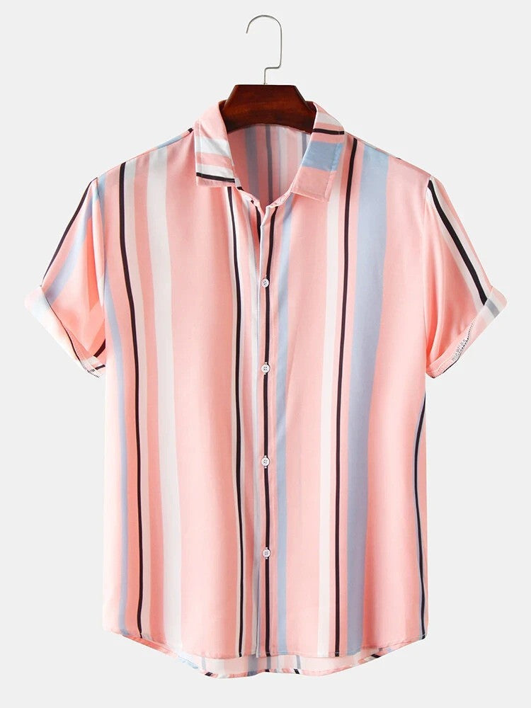 Stylish shirts for men, printed casual shirts, Multi-lining Pink Shirt