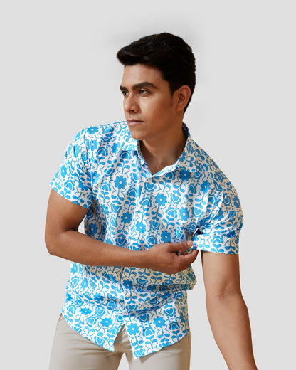 Sky Blue Floral Casual Shirt