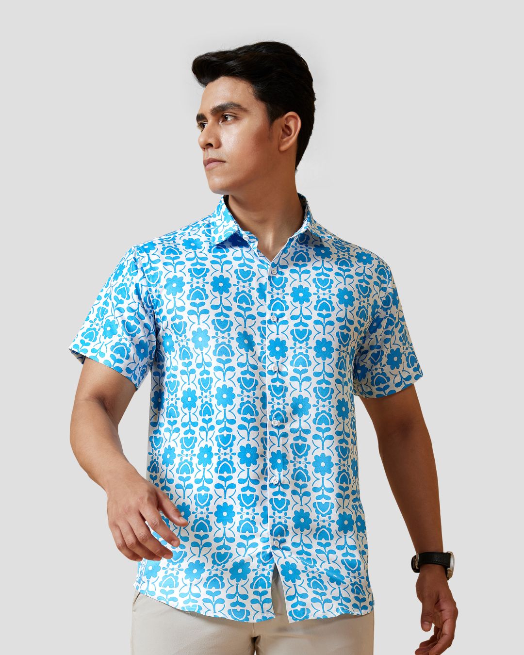 Sky Blue Floral Casual Shirt