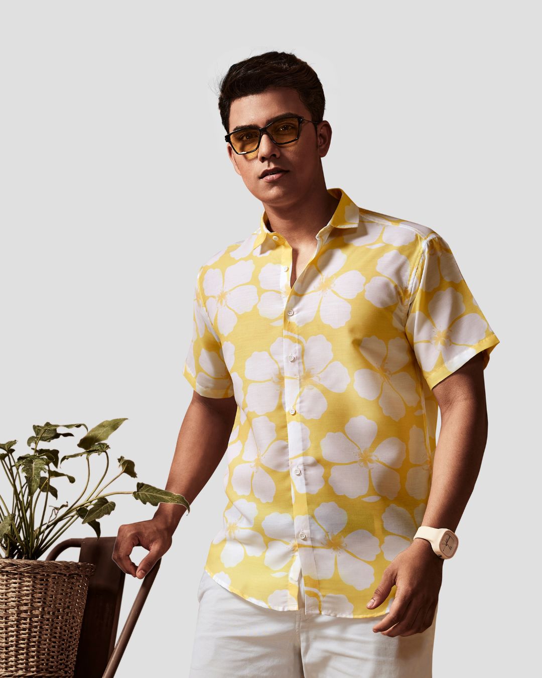 Floral Print Yellow Shirt