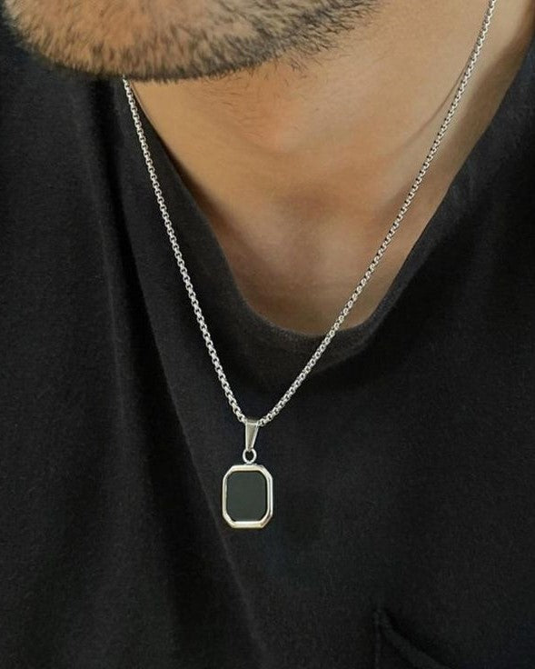 Black Crystal Pendant With Chain