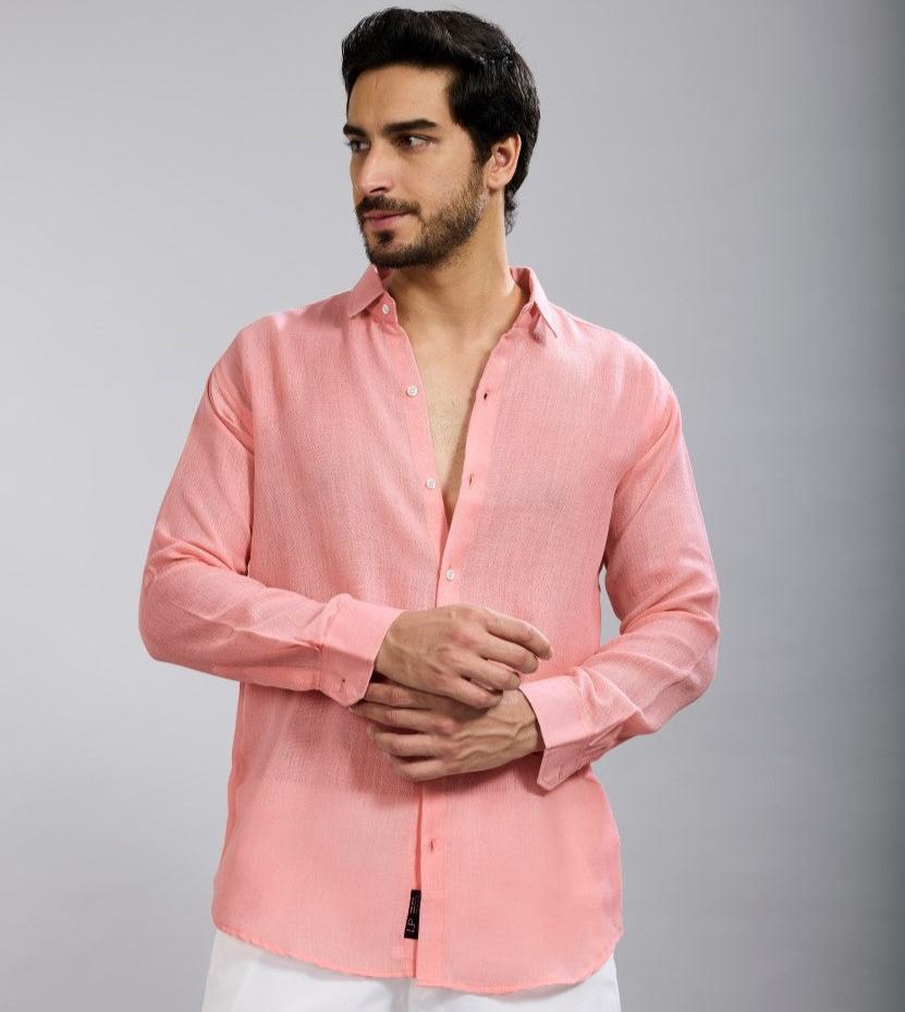 Peach Linen Shirt London Prints