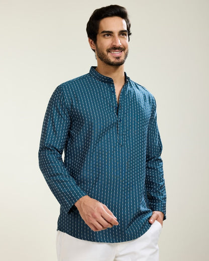 Dotted Stripes Blue Kurta