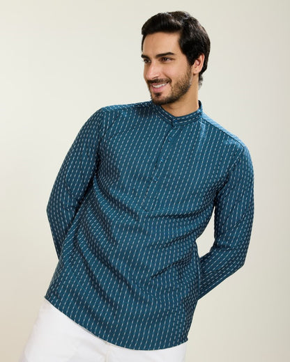 Dotted Stripes Blue Kurta