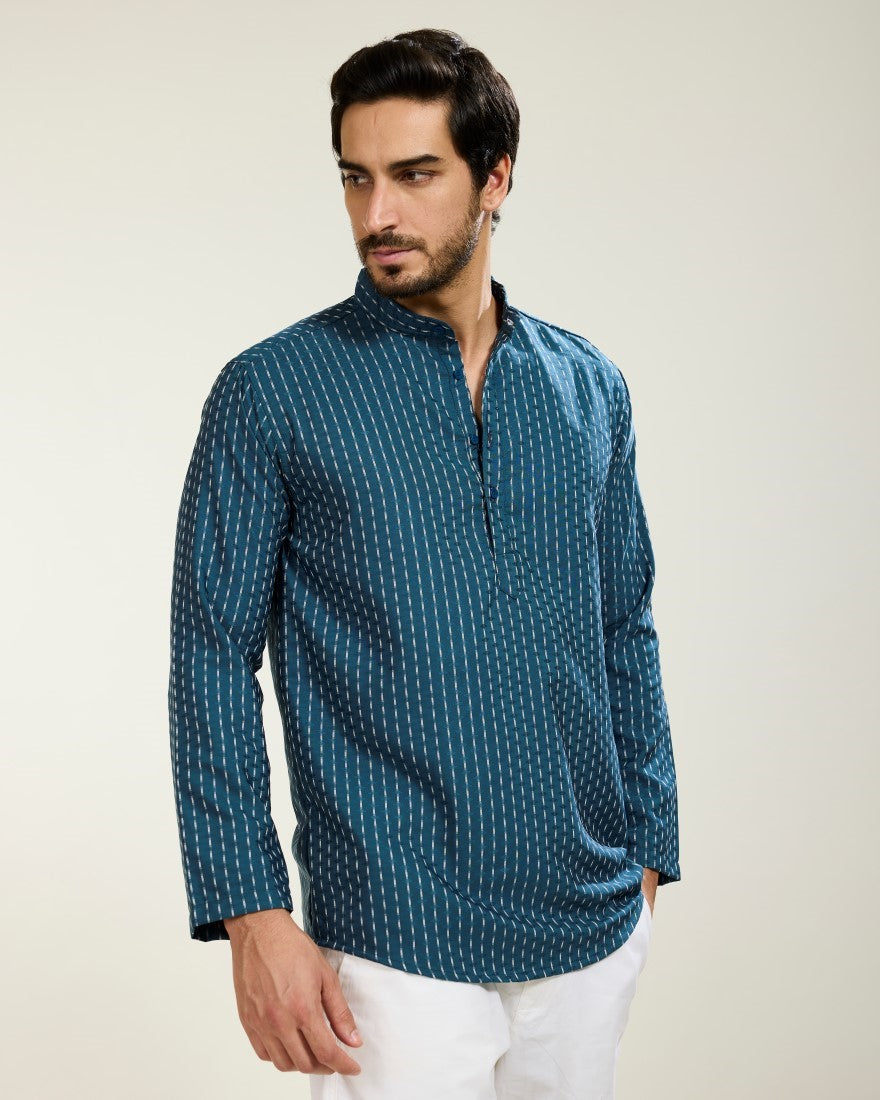 Dotted Stripes Blue Kurta