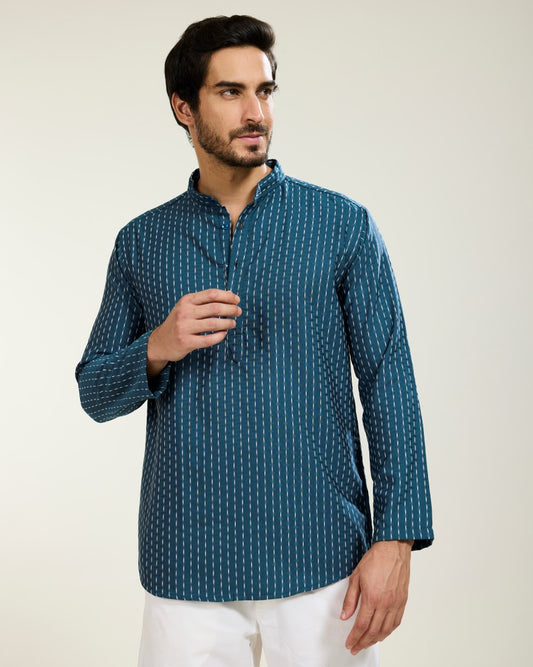 Dotted Stripes Blue Kurta