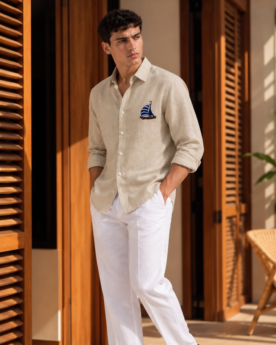 Beige Boat Linen Shirt