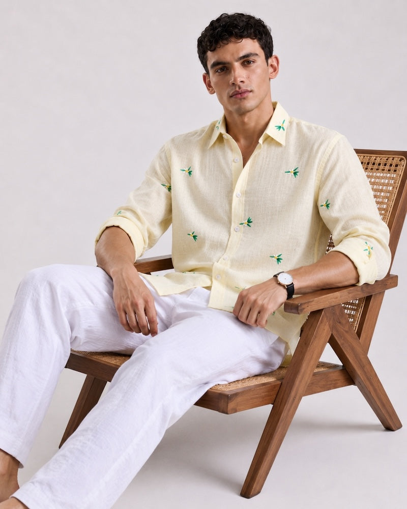 Allover Embroidery Linen Shirt
