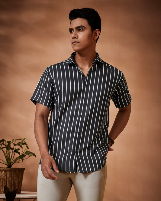 B&W Casual Shirt, black shirt white lines, printed shirts online, half sleeve shirt