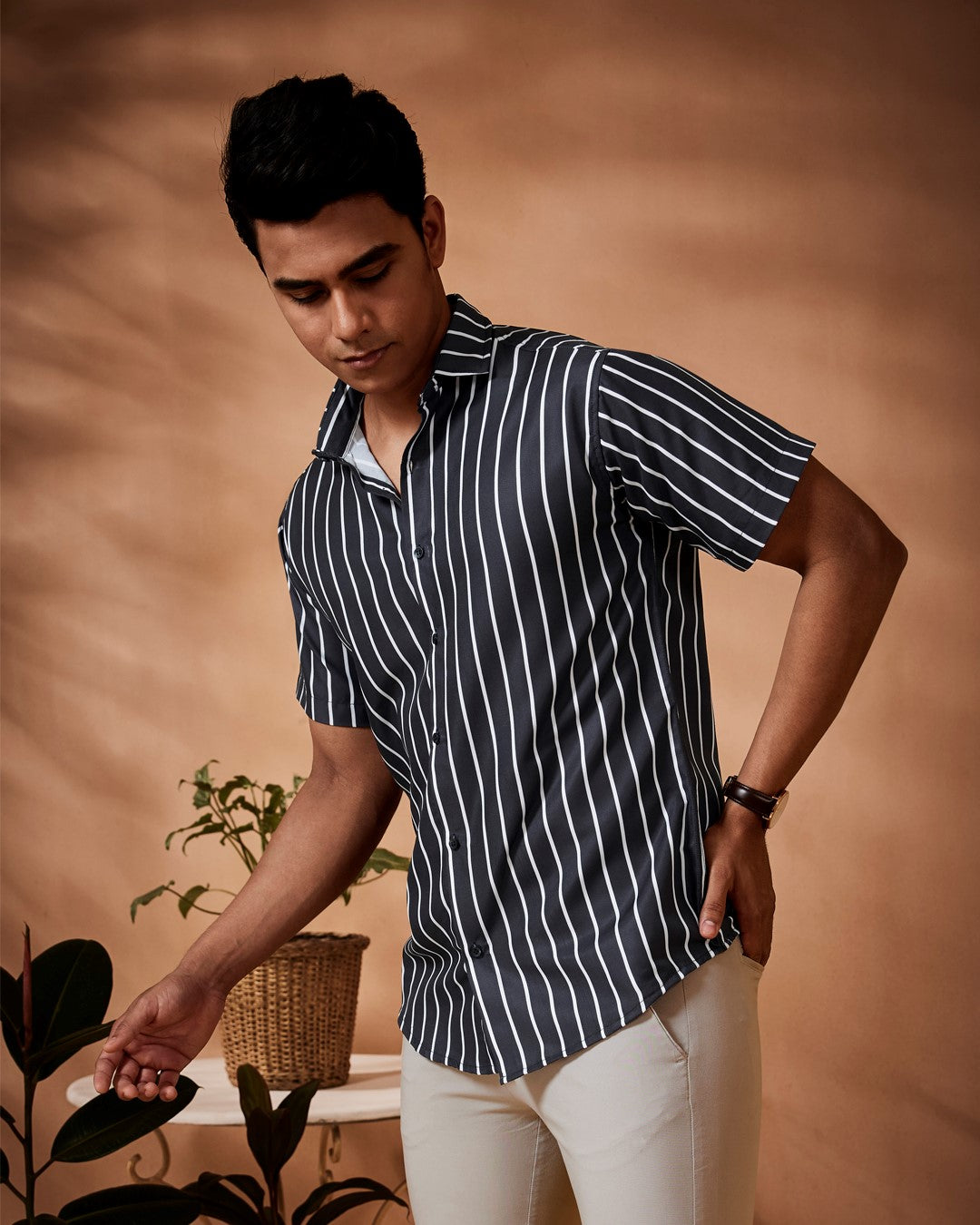 B&W Casual Shirt, black shirt white lines, printed shirts online, half sleeve shirt