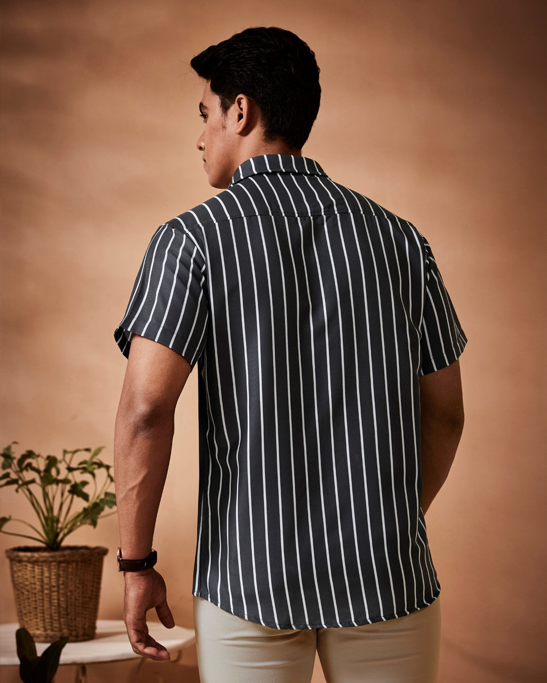 B&W Casual Shirt, black shirt white lines, printed shirts online, half sleeve shirt