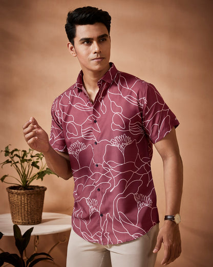 Maroon printed shirt, half sleeve shirt, printed casual shirts