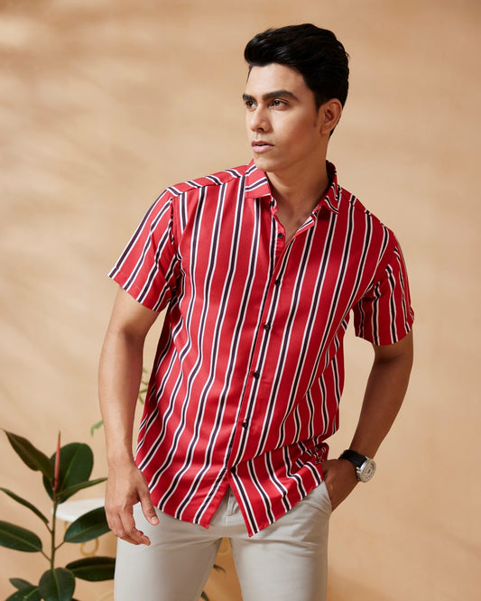 Red Casual Shirt, unique printed shirts, half sleeve shirt