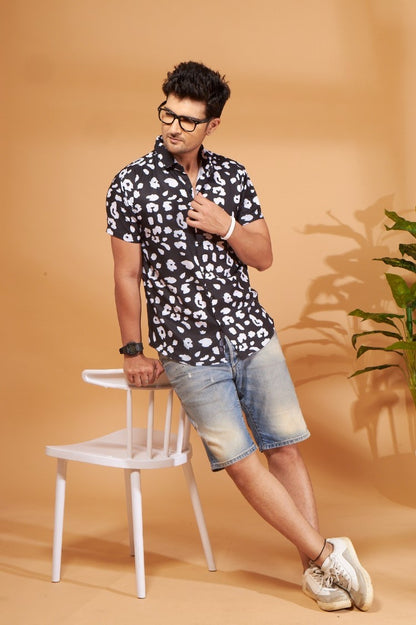 Abstract Print Jawan Black Shirt, Black printed shirts, SRK shirt, printed casual shirts, trendy shirts, stylish shirts