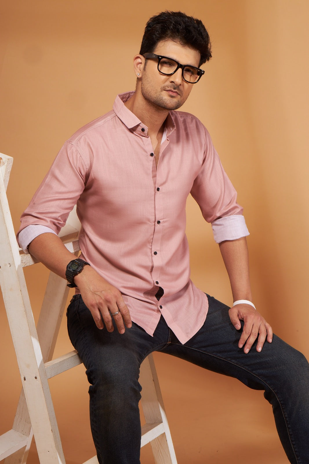 Solid Light Pink Casual Shirt