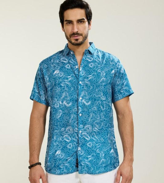 Topography Print Blue Shirt