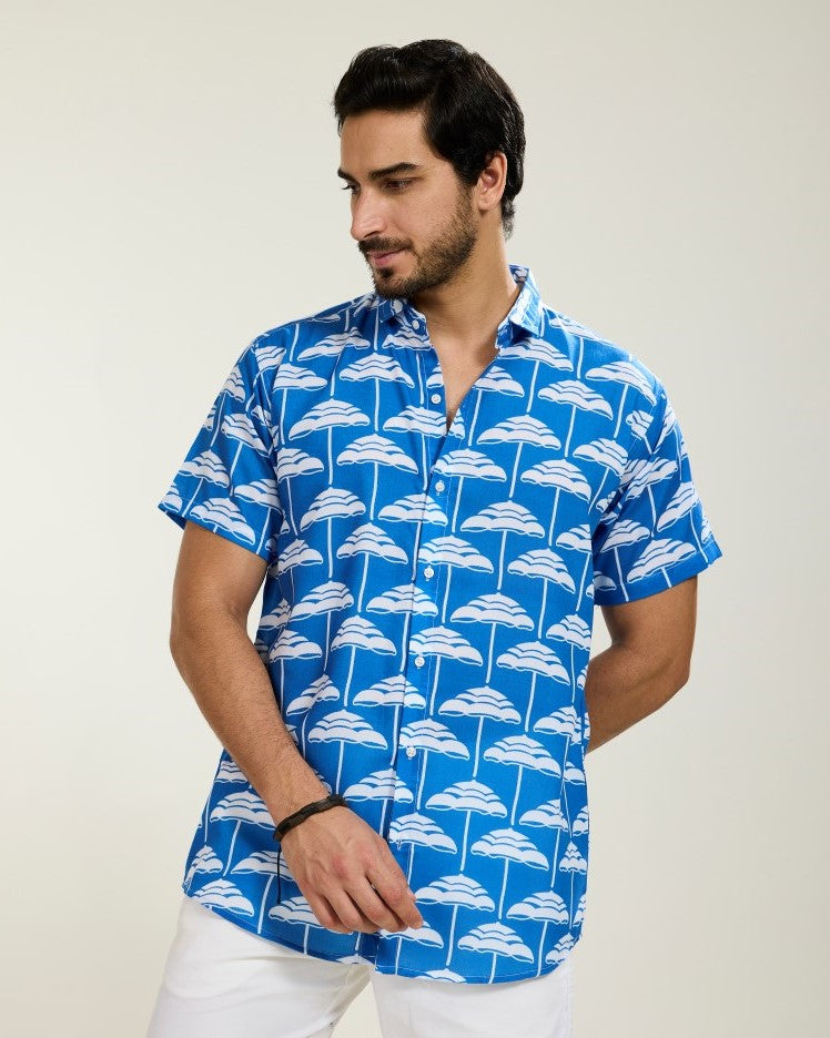 Umbrella Print Blue Shirt