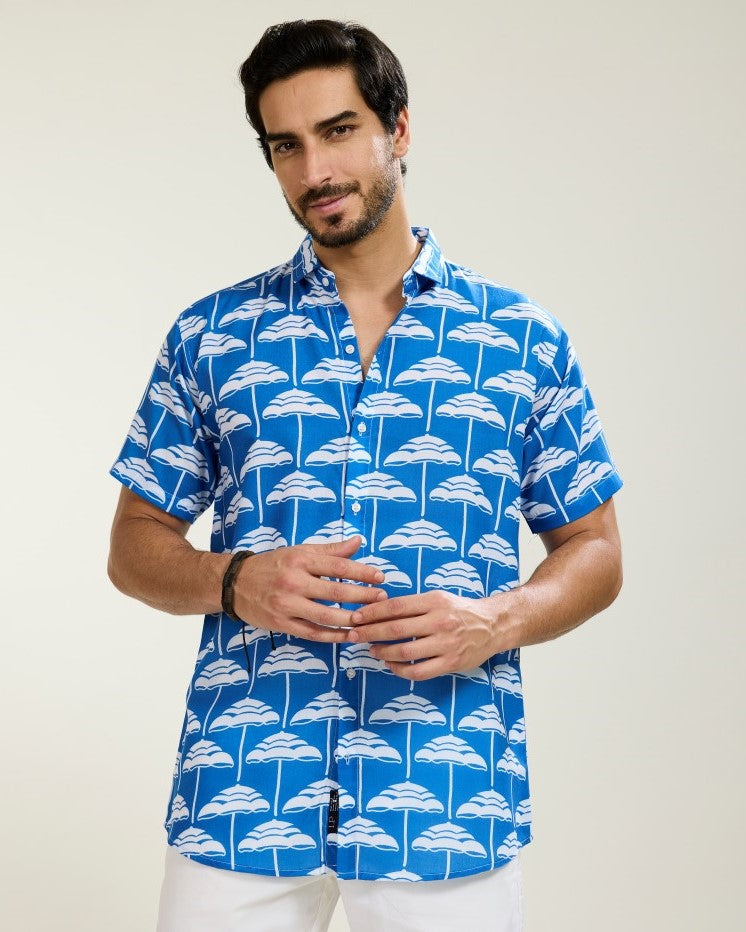 Umbrella Print Blue Shirt