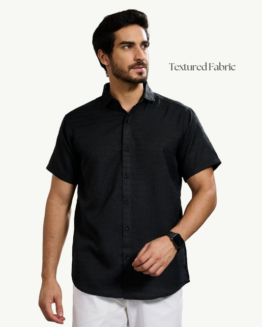 Textured Black Half Shirt