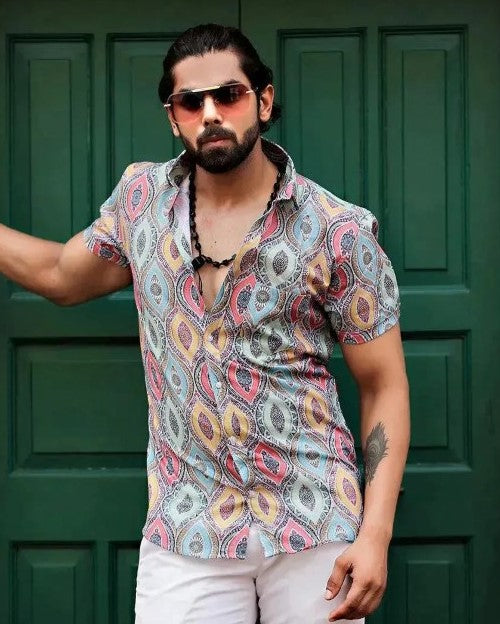 Colorful Feather Motif Shirt